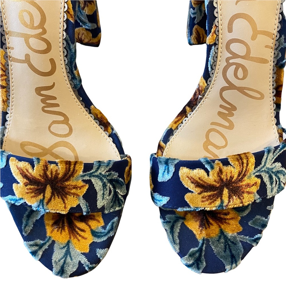 Sam Edelman Floral Block Heel Sandals - Teal and Yellow - Picture 12 of 15